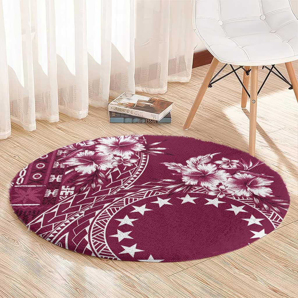 Kia Orana Cook Islands Round Carpet Tiare and Stars - Maroon LT7 - Polynesian Pride