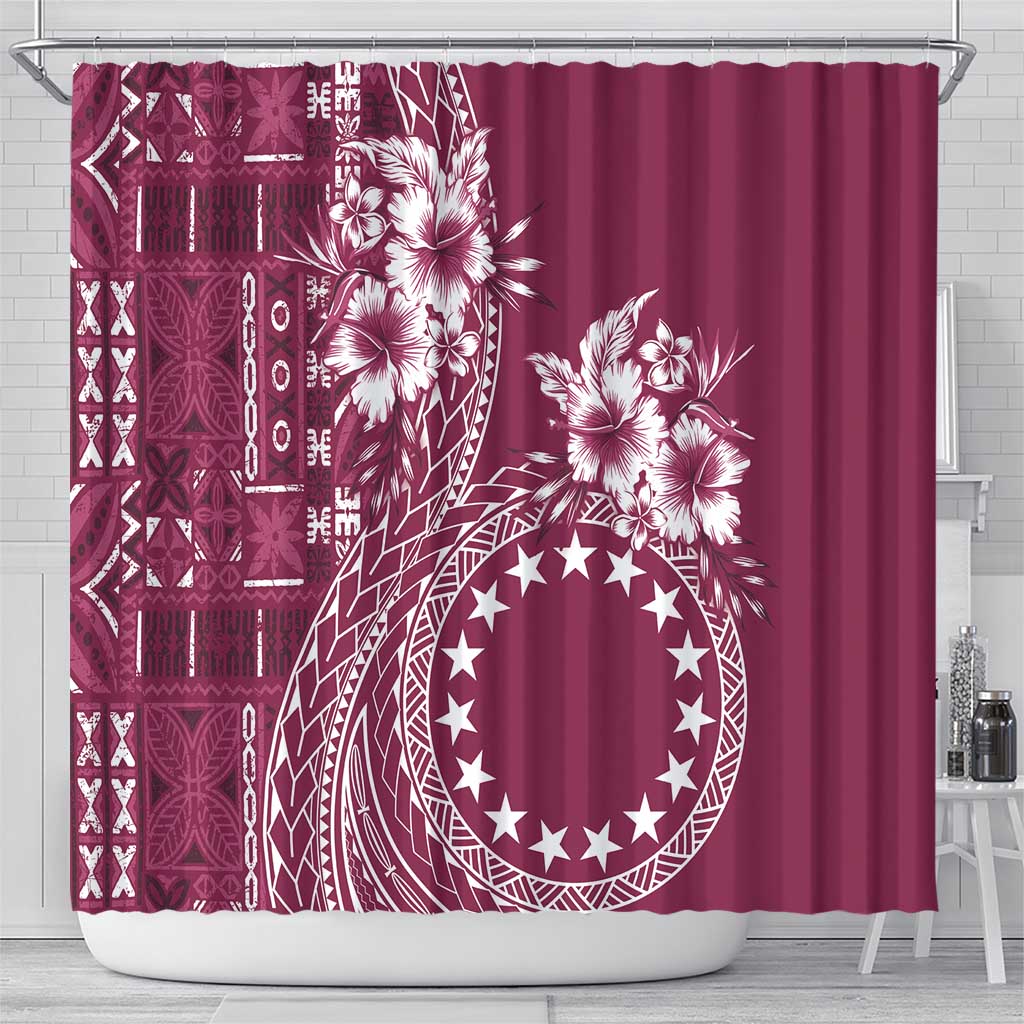 Kia Orana Cook Islands Shower Curtain Tiare and Stars - Maroon LT7 - Polynesian Pride