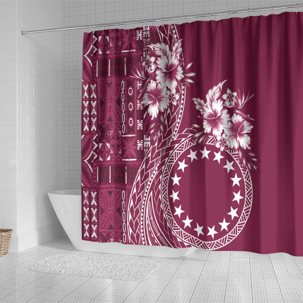 Kia Orana Cook Islands Shower Curtain Tiare and Stars - Maroon LT7 - Polynesian Pride