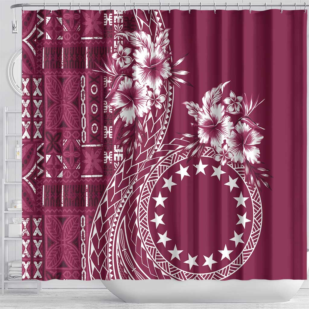 Kia Orana Cook Islands Shower Curtain Tiare and Stars - Maroon LT7 - Polynesian Pride