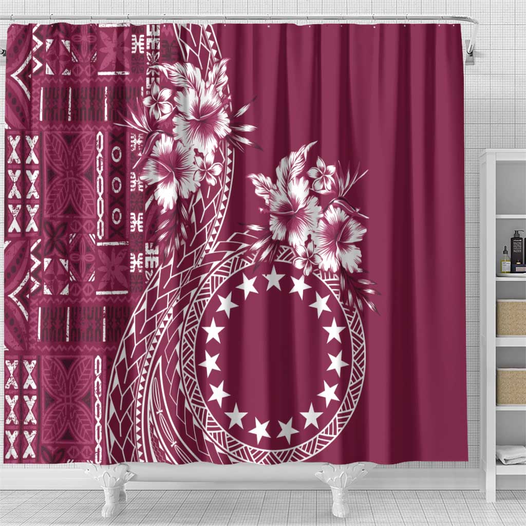 Kia Orana Cook Islands Shower Curtain Tiare and Stars - Maroon LT7 - Polynesian Pride