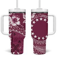 Kia Orana Cook Islands Tumbler With Handle Tiare & Stars - Maroon LT7 One Size: 40 oz Maroon - Polynesian Pride