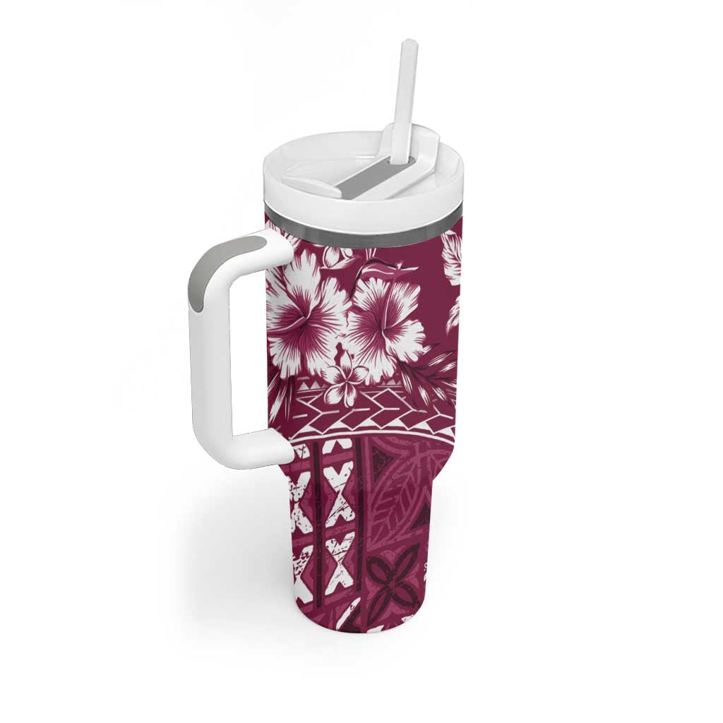 Kia Orana Cook Islands Tumbler With Handle Tiare & Stars - Maroon LT7 - Polynesian Pride