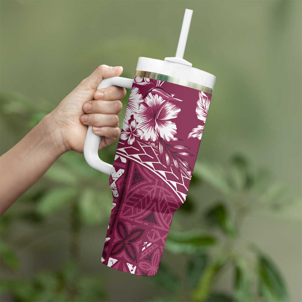 Kia Orana Cook Islands Tumbler With Handle Tiare & Stars - Maroon LT7 - Polynesian Pride