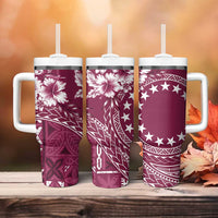 Kia Orana Cook Islands Tumbler With Handle Tiare & Stars - Maroon LT7 - Polynesian Pride