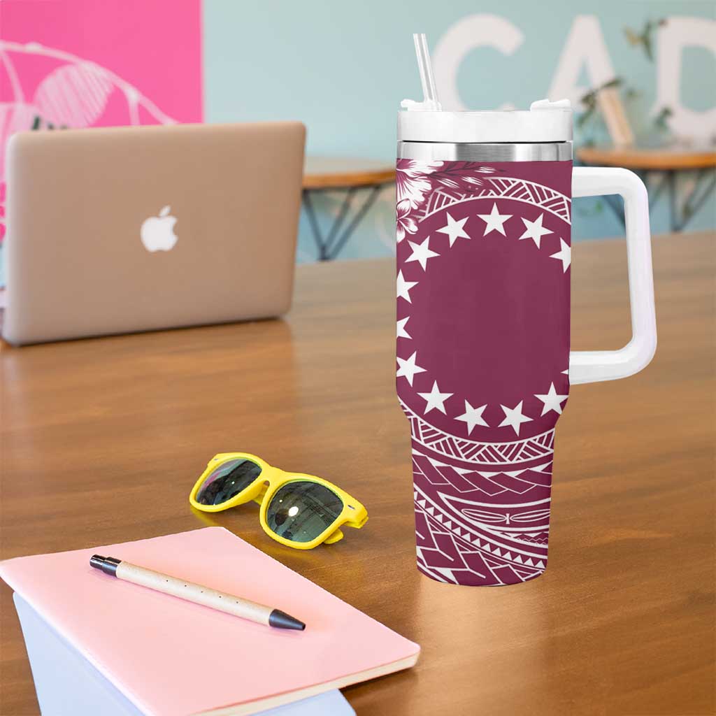Kia Orana Cook Islands Tumbler With Handle Tiare & Stars - Maroon LT7 - Polynesian Pride