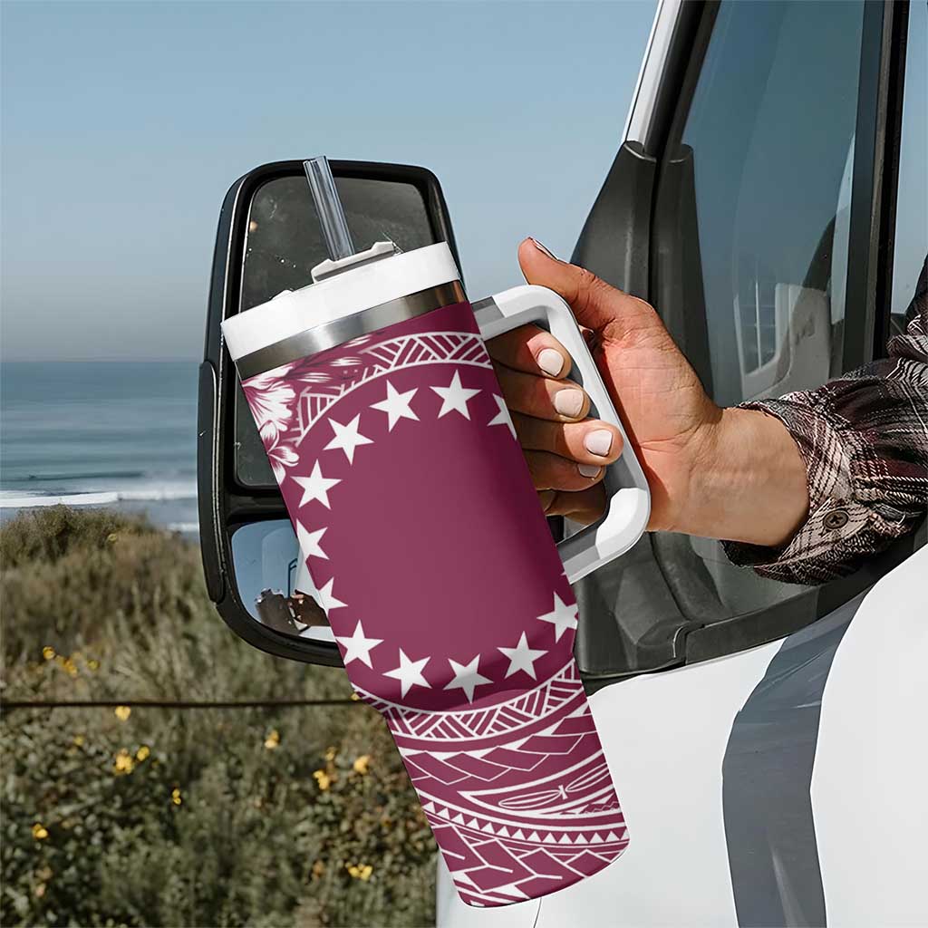 Kia Orana Cook Islands Tumbler With Handle Tiare & Stars - Maroon LT7 - Polynesian Pride