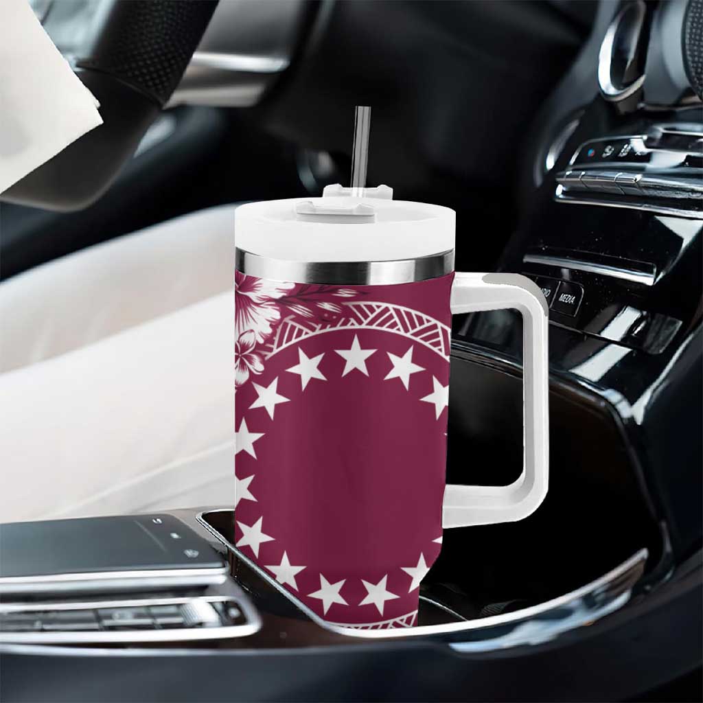 Kia Orana Cook Islands Tumbler With Handle Tiare & Stars - Maroon LT7 - Polynesian Pride