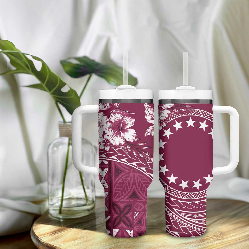 Kia Orana Cook Islands Tumbler With Handle Tiare & Stars - Maroon LT7 - Polynesian Pride