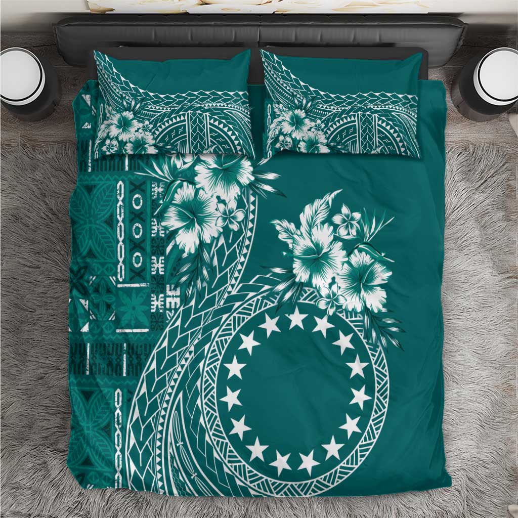 Kia Orana Cook Islands Bedding Set Tiare and Stars - Teal LT7 Teal - Polynesian Pride