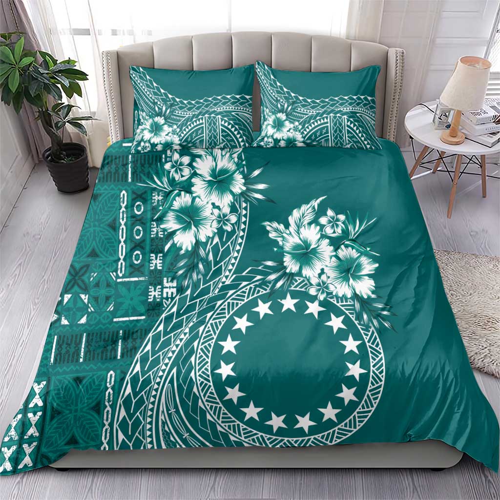 Kia Orana Cook Islands Bedding Set Tiare and Stars - Teal LT7 - Polynesian Pride