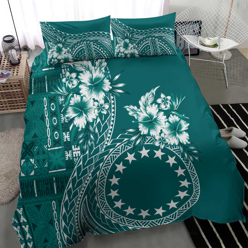 Kia Orana Cook Islands Bedding Set Tiare and Stars - Teal LT7 - Polynesian Pride