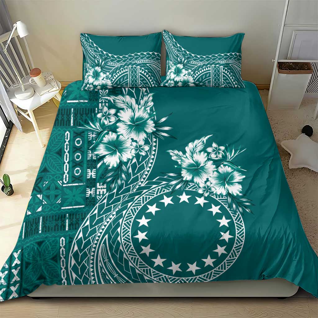 Kia Orana Cook Islands Bedding Set Tiare and Stars - Teal LT7 - Polynesian Pride