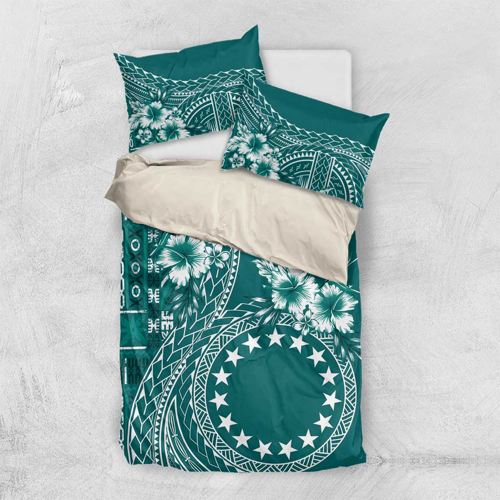 Kia Orana Cook Islands Bedding Set Tiare and Stars - Teal LT7 US Twin 172cm x 218cm Teal - Polynesian Pride