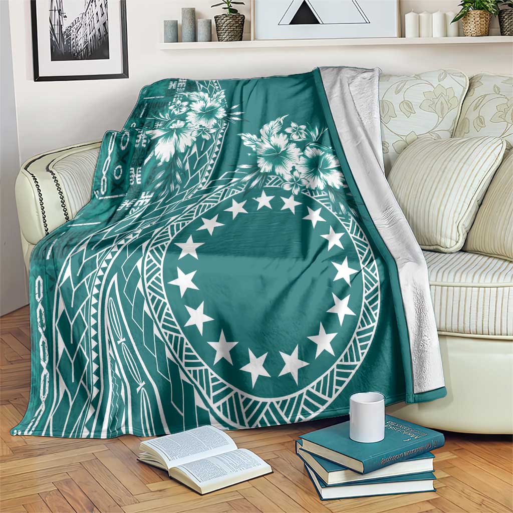 Kia Orana Cook Islands Blanket Tiare and Stars - Teal LT7 Teal - Polynesian Pride