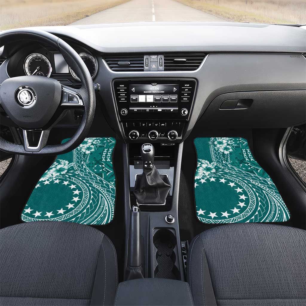Kia Orana Cook Islands Car Mats Tiare and Stars - Teal LT7 Set 2pcs - Front Teal - Polynesian Pride
