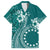 Kia Orana Cook Islands Family Matching Off The Shoulder Long Sleeve Dress and Hawaiian Shirt Tiare and Stars - Teal