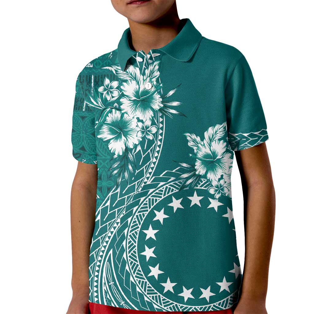 Kia Orana Cook Islands Kid Polo Shirt Tiare and Stars - Teal LT7 Kid Teal - Polynesian Pride