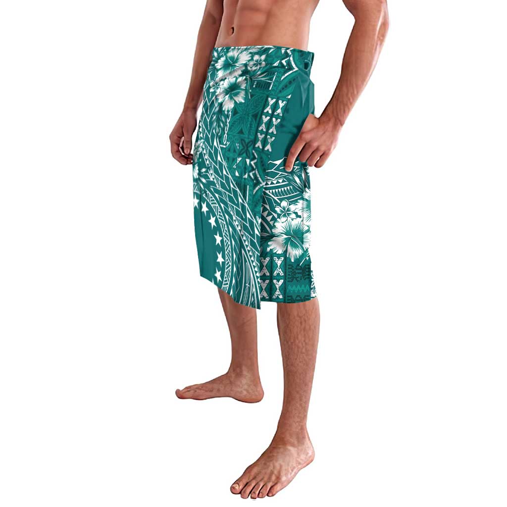 Kia Orana Cook Islands Lavalava Tiare and Stars - Teal LT7 - Polynesian Pride