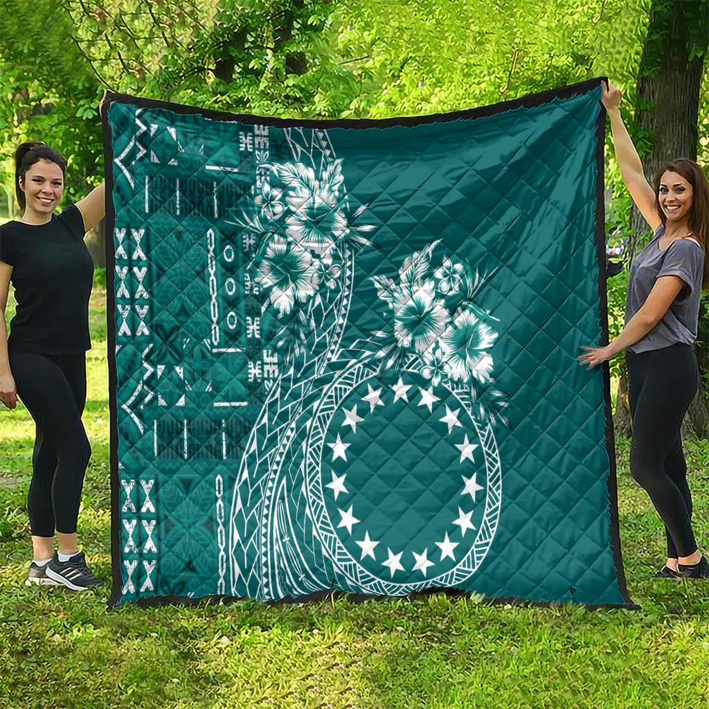 Kia Orana Cook Islands Quilt Tiare and Stars - Teal LT7 - Polynesian Pride
