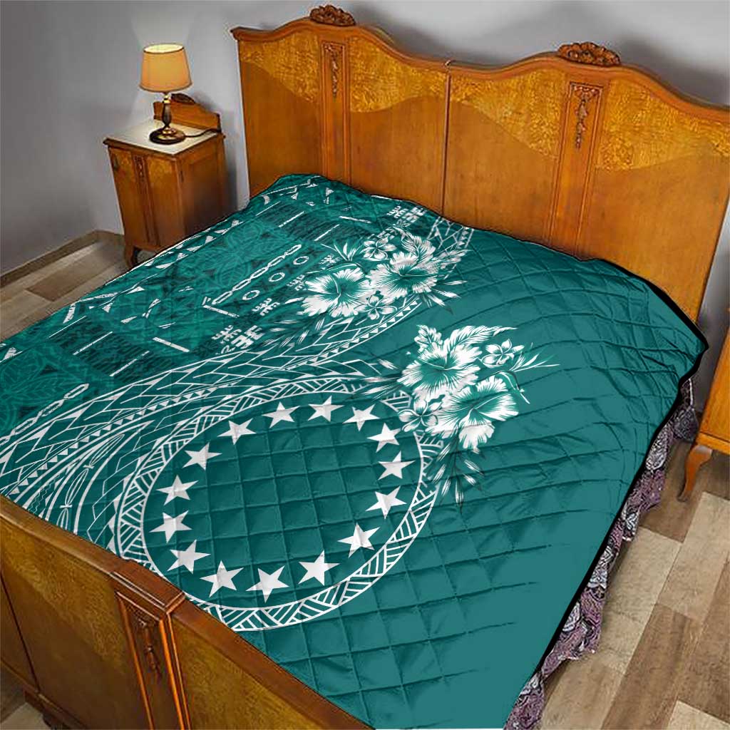 Kia Orana Cook Islands Quilt Tiare and Stars - Teal LT7 - Polynesian Pride