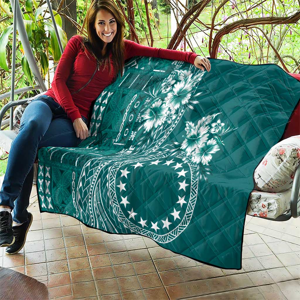 Kia Orana Cook Islands Quilt Tiare and Stars - Teal LT7 - Polynesian Pride
