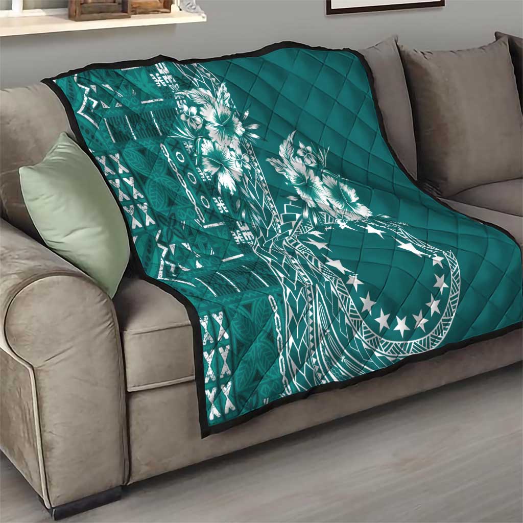 Kia Orana Cook Islands Quilt Tiare and Stars - Teal LT7 - Polynesian Pride
