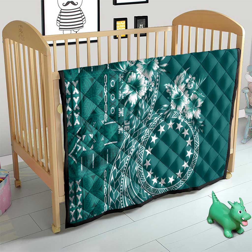 Kia Orana Cook Islands Quilt Tiare and Stars - Teal LT7 - Polynesian Pride