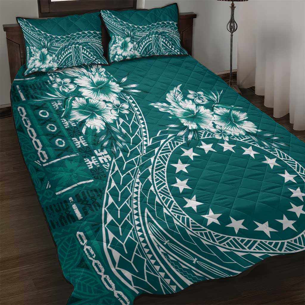 Kia Orana Cook Islands Quilt Bed Set Tiare and Stars - Teal LT7 Teal - Polynesian Pride