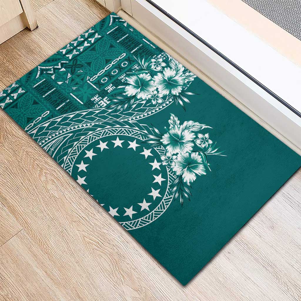 Kia Orana Cook Islands Rubber Doormat Tiare and Stars - Teal LT7 - Polynesian Pride