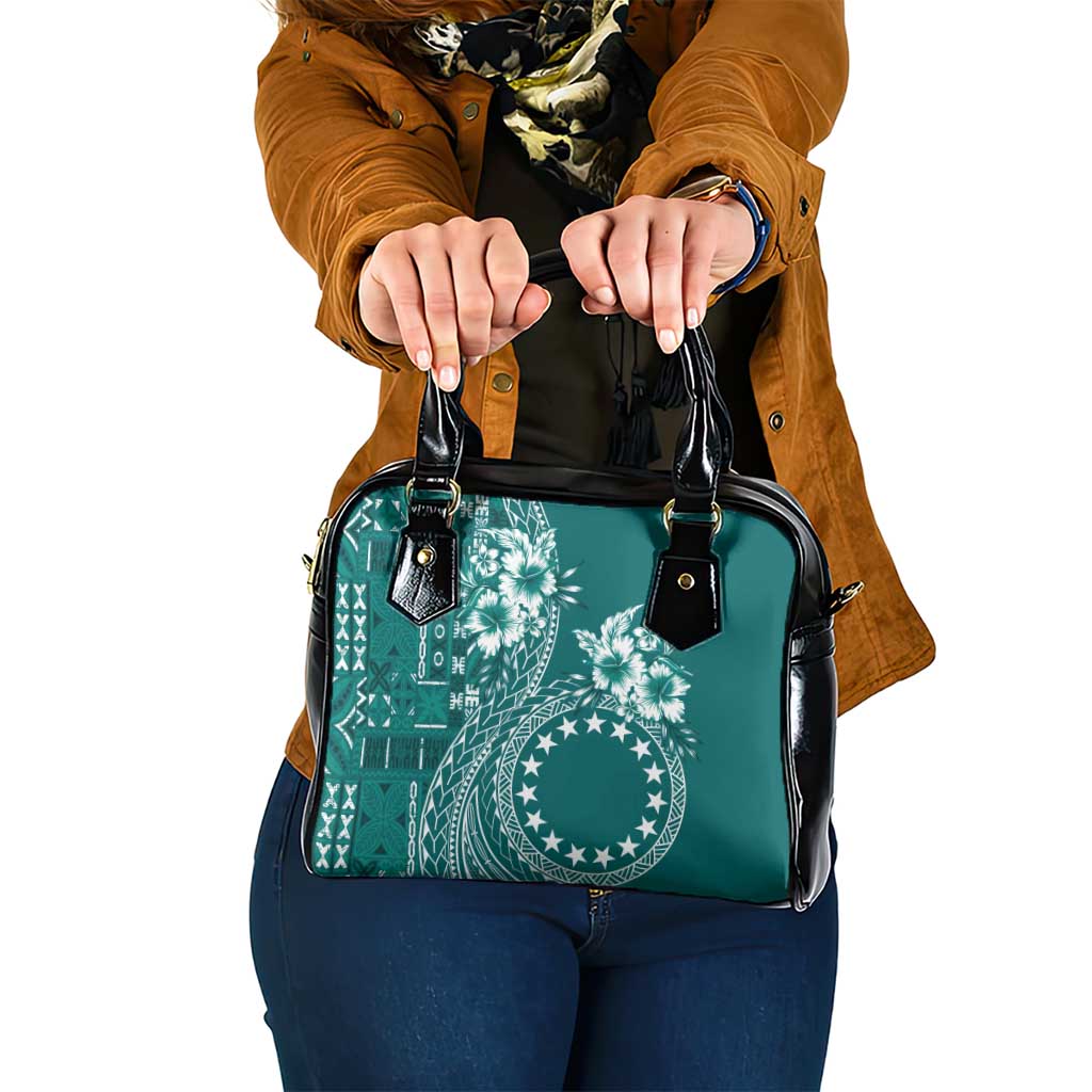 Kia Orana Cook Islands Shoulder Handbag Tiare and Stars - Teal LT7 One Size Teal - Polynesian Pride