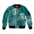 Kia Orana Cook Islands Sleeve Zip Bomber Jacket Tiare and Stars - Teal