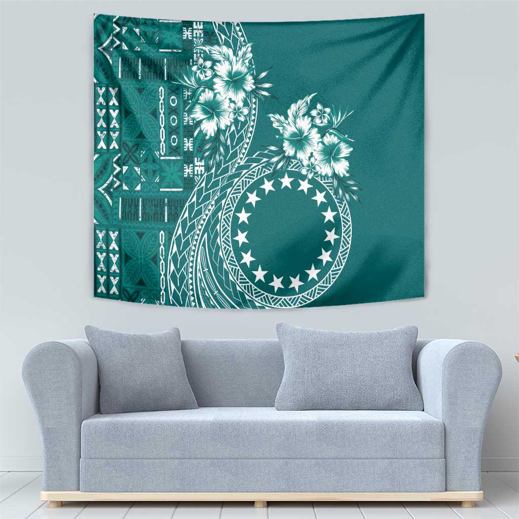 Kia Orana Cook Islands Tapestry Tiare and Stars - Teal LT7 - Polynesian Pride