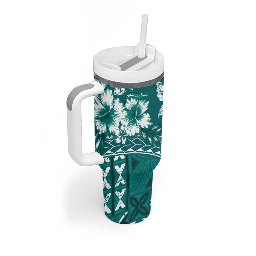 Kia Orana Cook Islands Tumbler With Handle Tiare & Stars - Teal LT7 - Polynesian Pride