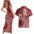 Kia Orana Cook Islands Couples Matching Short Sleeve Bodycon Dress and Hawaiian Shirt Tiare and Stars - Scarlet