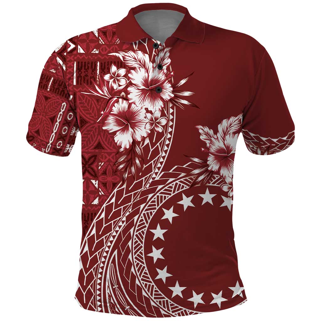 Kia Orana Cook Islands Polo Shirt Tiare and Stars - Scarlet LT7 Red - Polynesian Pride