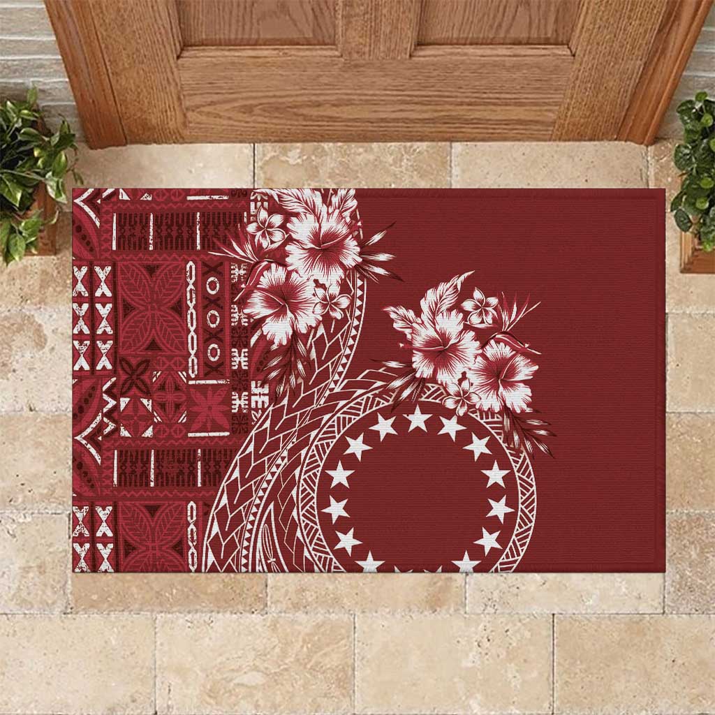 Kia Orana Cook Islands Rubber Doormat Tiare and Stars - Scarlet LT7 Red - Polynesian Pride