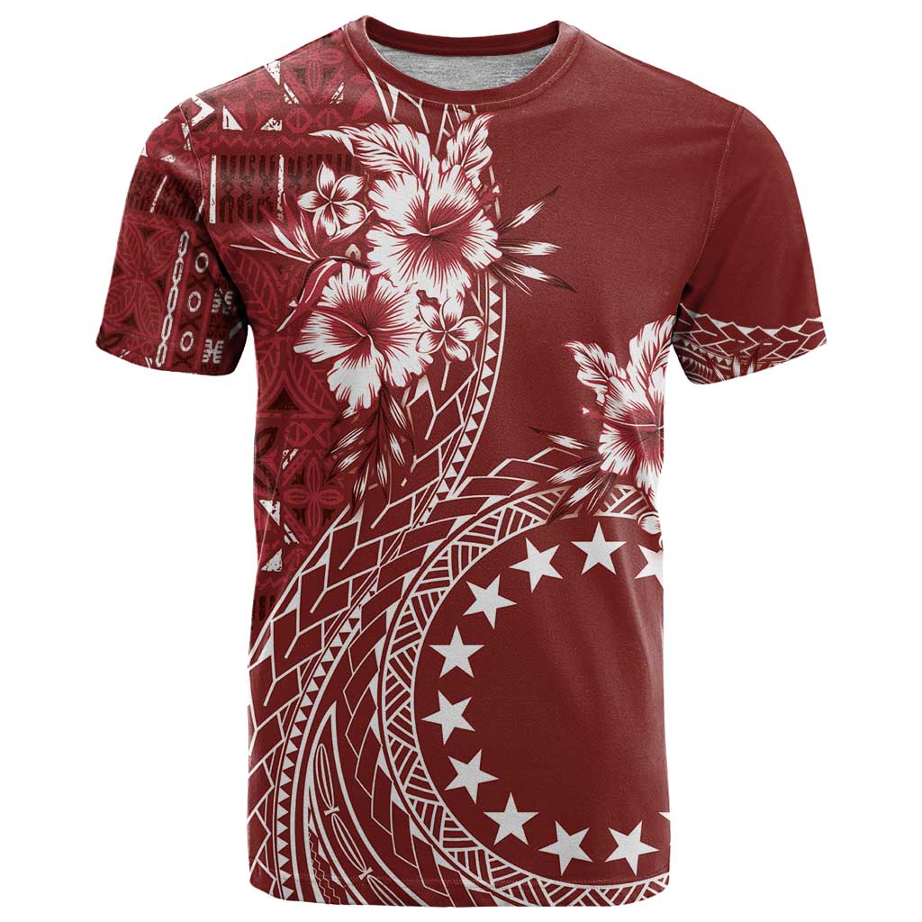 Kia Orana Cook Islands T Shirt Tiare and Stars - Scarlet LT7 Red - Polynesian Pride