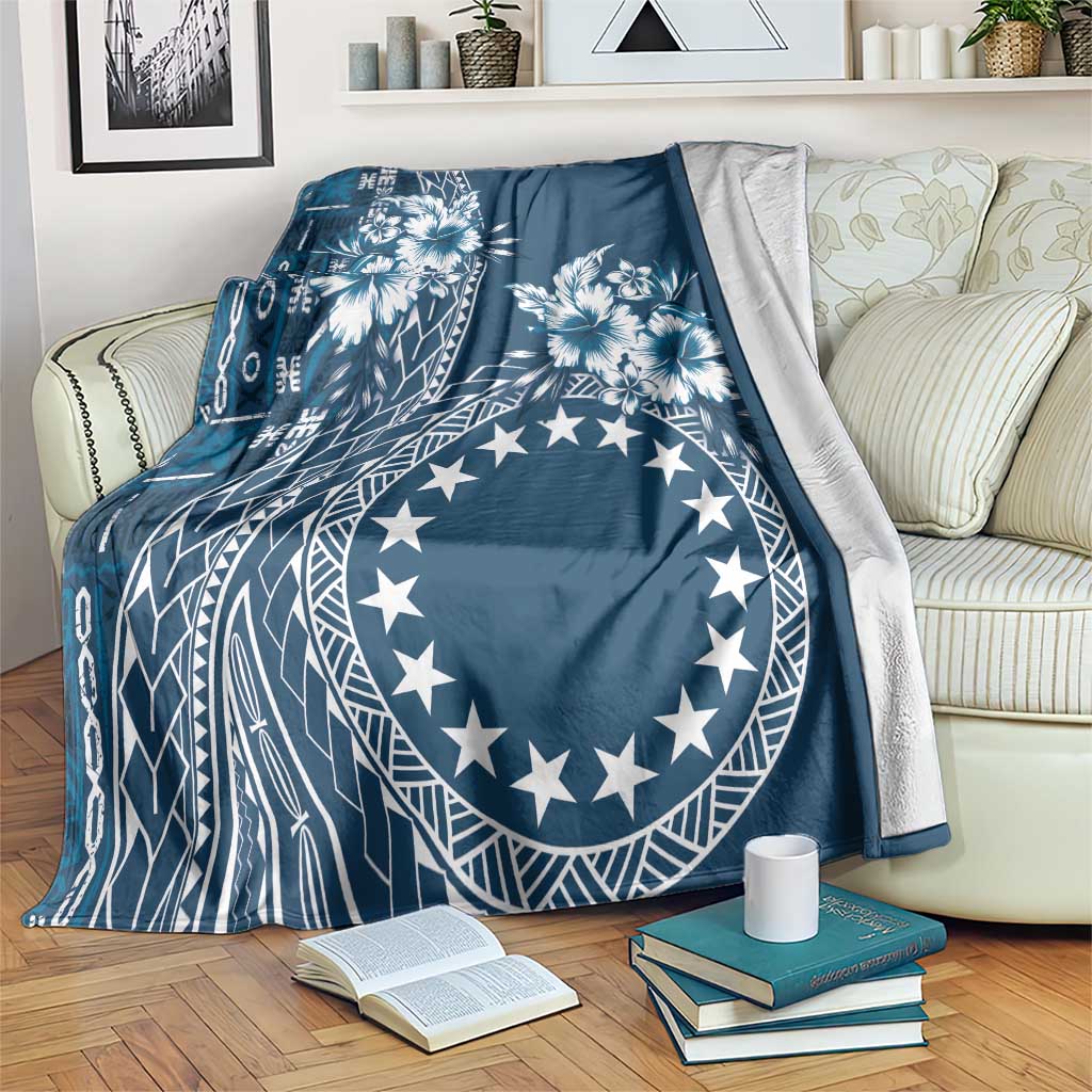 Kia Orana Cook Islands Blanket Tiare and Stars - Navy Blue LT7 Navy Blue - Polynesian Pride