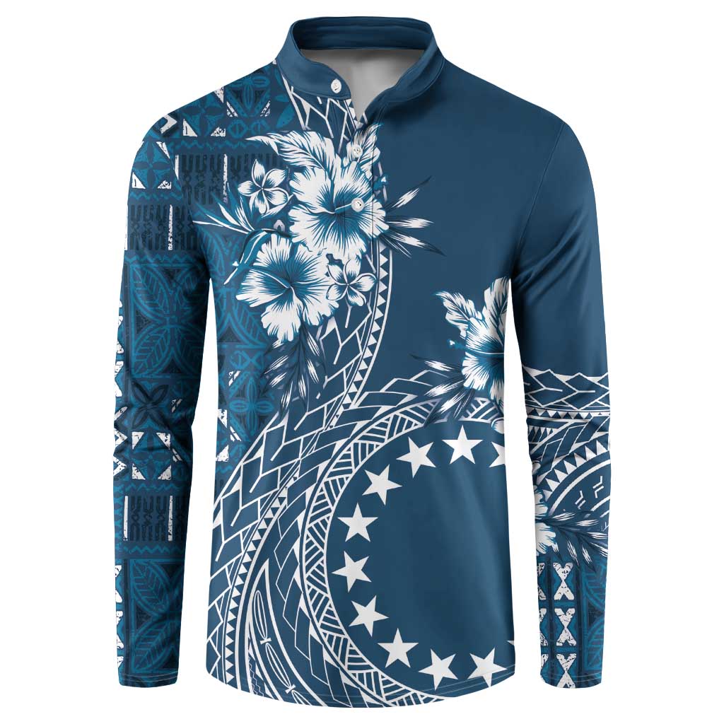 Kia Orana Cook Islands Button Sweatshirt Tiare and Stars - Navy Blue LT7 Navy Blue - Polynesian Pride