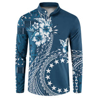 Kia Orana Cook Islands Button Sweatshirt Tiare and Stars - Navy Blue LT7 Navy Blue - Polynesian Pride