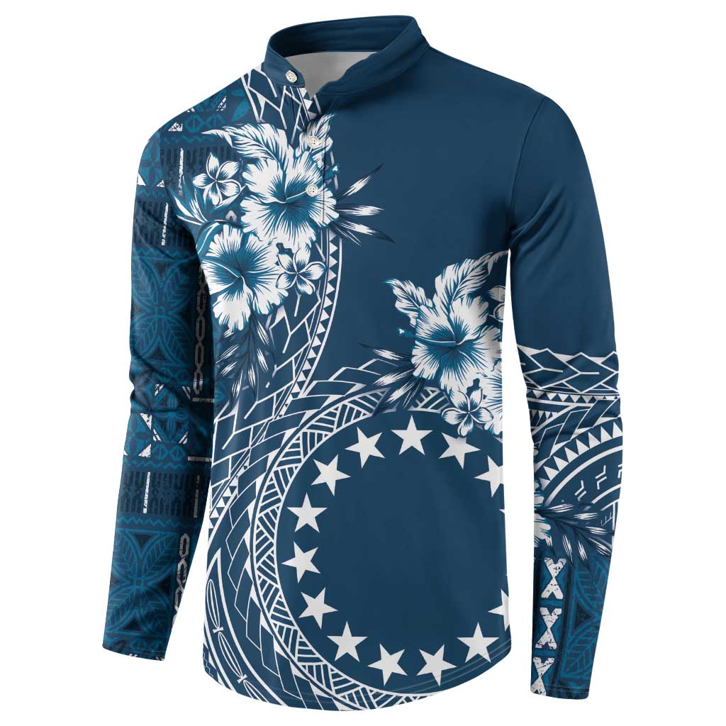 Kia Orana Cook Islands Button Sweatshirt Tiare and Stars - Navy Blue LT7 - Polynesian Pride