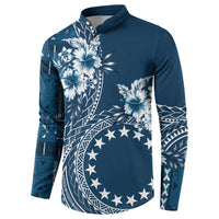 Kia Orana Cook Islands Button Sweatshirt Tiare and Stars - Navy Blue LT7 - Polynesian Pride