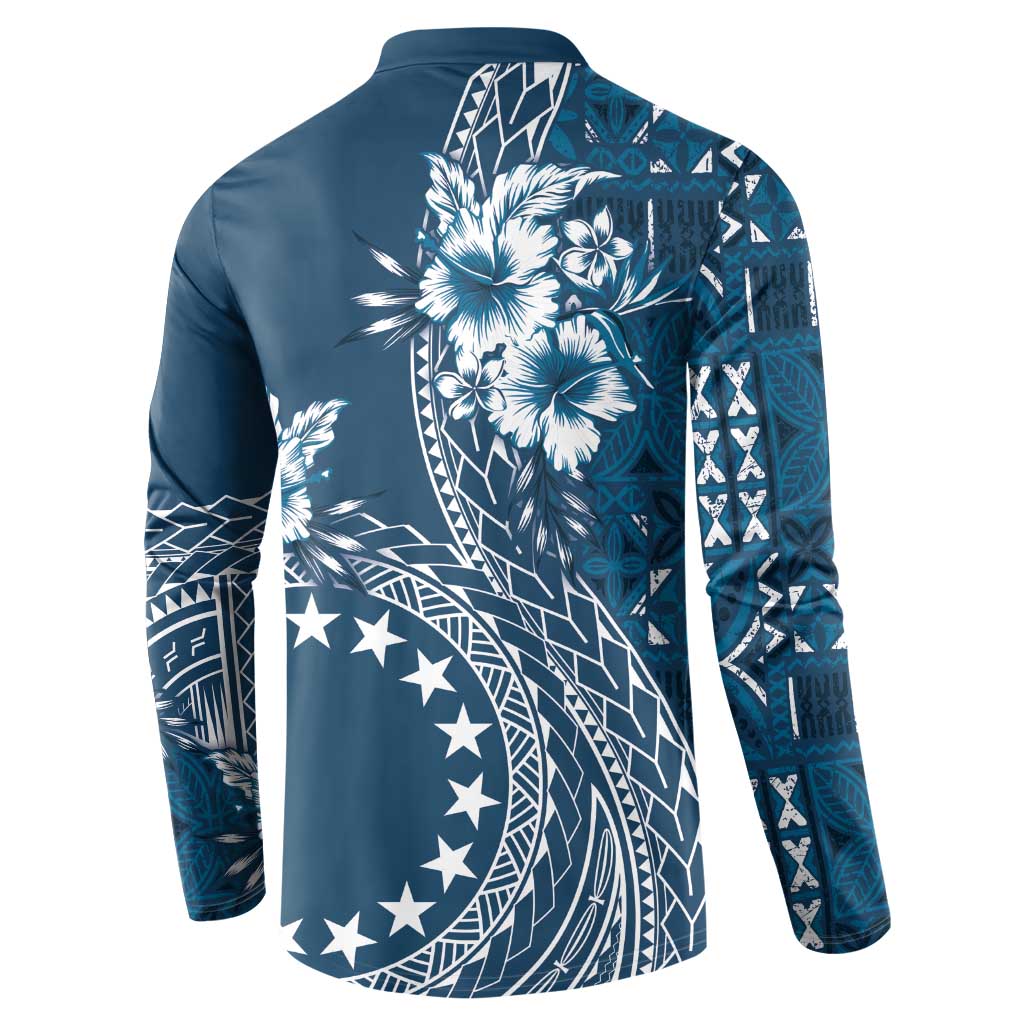 Kia Orana Cook Islands Button Sweatshirt Tiare and Stars - Navy Blue LT7 - Polynesian Pride