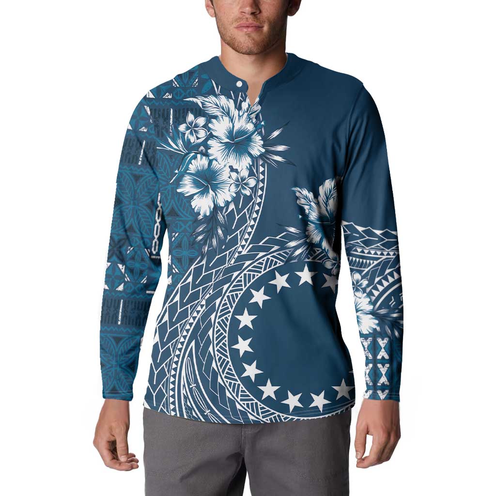 Kia Orana Cook Islands Button Sweatshirt Tiare and Stars - Navy Blue LT7 - Polynesian Pride