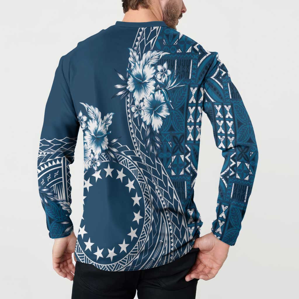 Kia Orana Cook Islands Button Sweatshirt Tiare and Stars - Navy Blue LT7 - Polynesian Pride