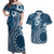 Kia Orana Cook Islands Couples Matching Off Shoulder Maxi Dress and Hawaiian Shirt Tiare and Stars - Navy Blue