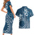 Kia Orana Cook Islands Couples Matching Short Sleeve Bodycon Dress and Hawaiian Shirt Tiare and Stars - Navy Blue