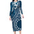 Kia Orana Cook Islands Family Matching Long Sleeve Bodycon Dress and Hawaiian Shirt Tiare and Stars - Navy Blue