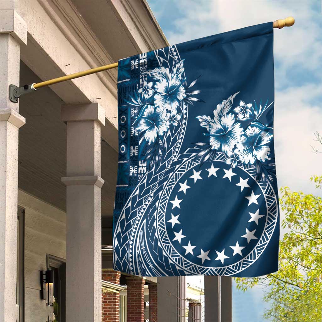 Kia Orana Cook Islands Garden Flag Tiare and Stars - Navy Blue LT7 House Flag Navy Blue - Polynesian Pride